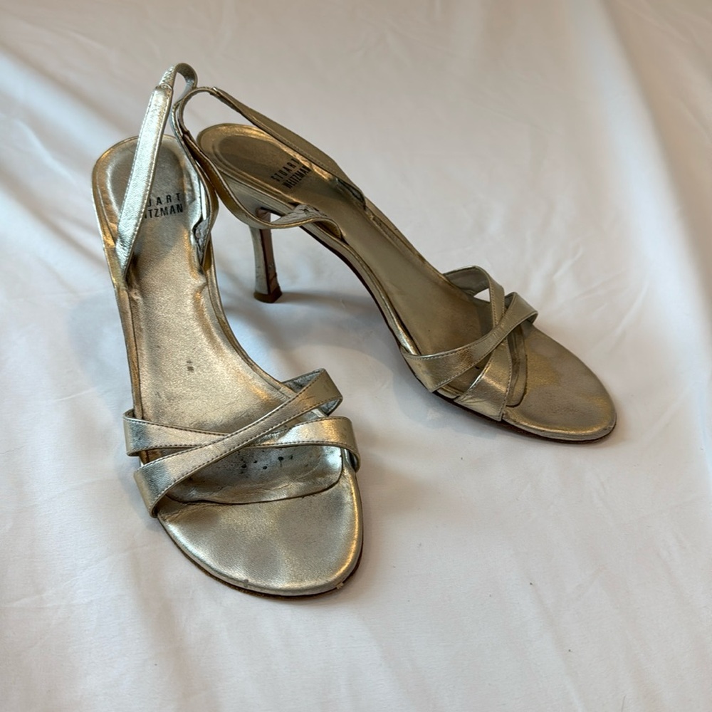 Stuart Weitzman Gold strapped heels